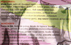 MAMA Tom Yum Shrimp Noodles ingredients pack emphasizes authentic Thai flavor.