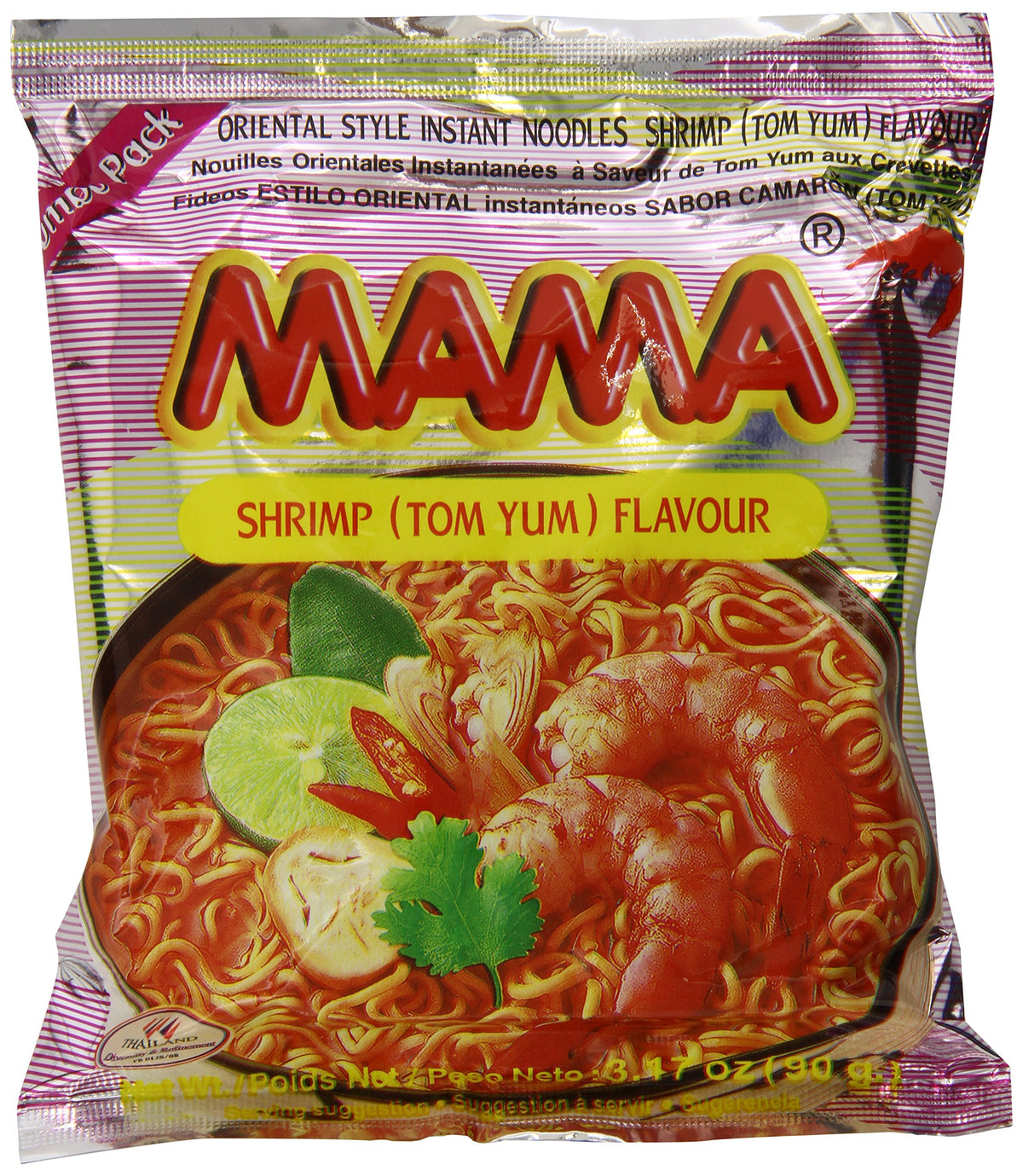 MAMA Tom Yum Shrimp Noodles pack-20 ready for quick meals.