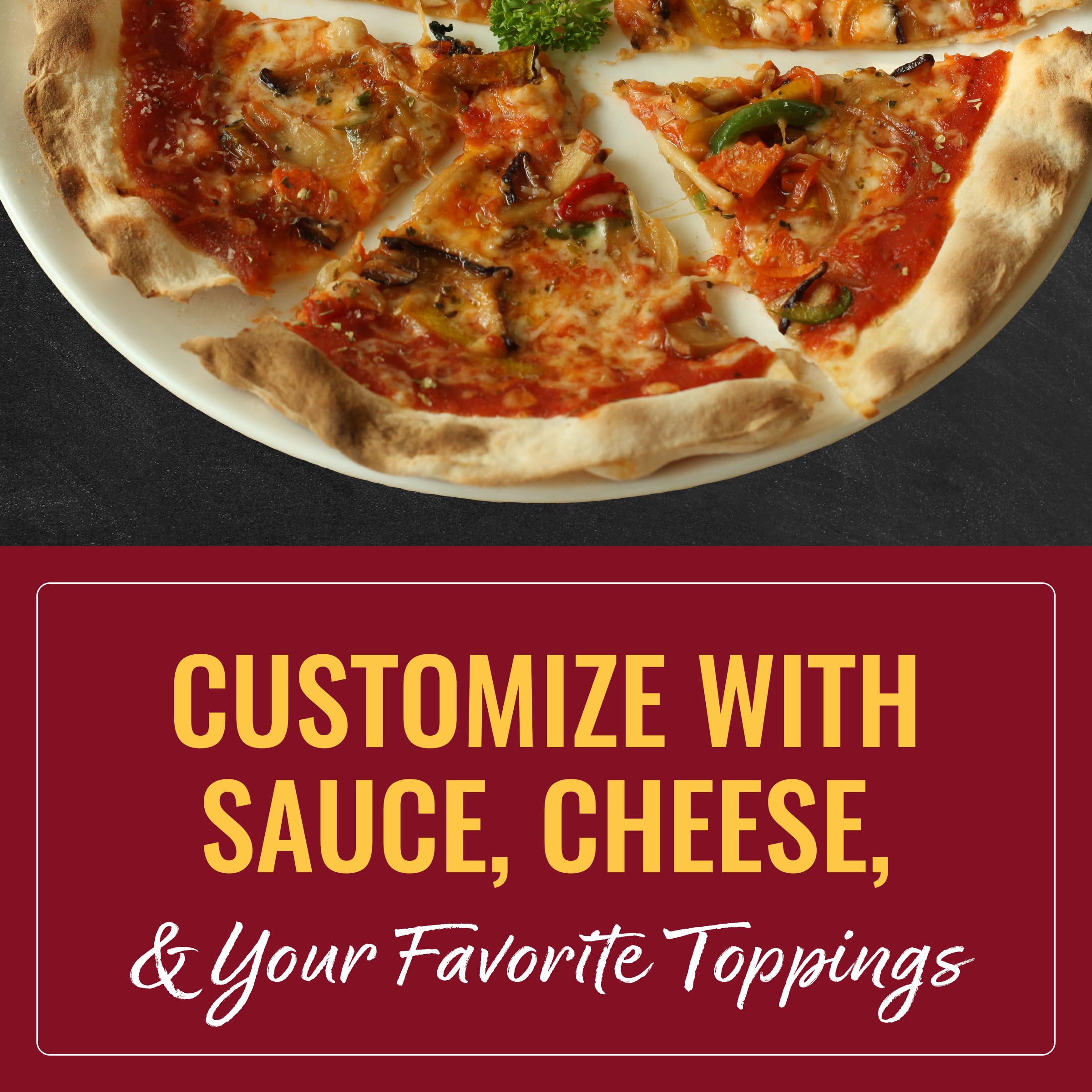 Timer shows 7–9 minutes for Mama Mary's crust to bake crisp