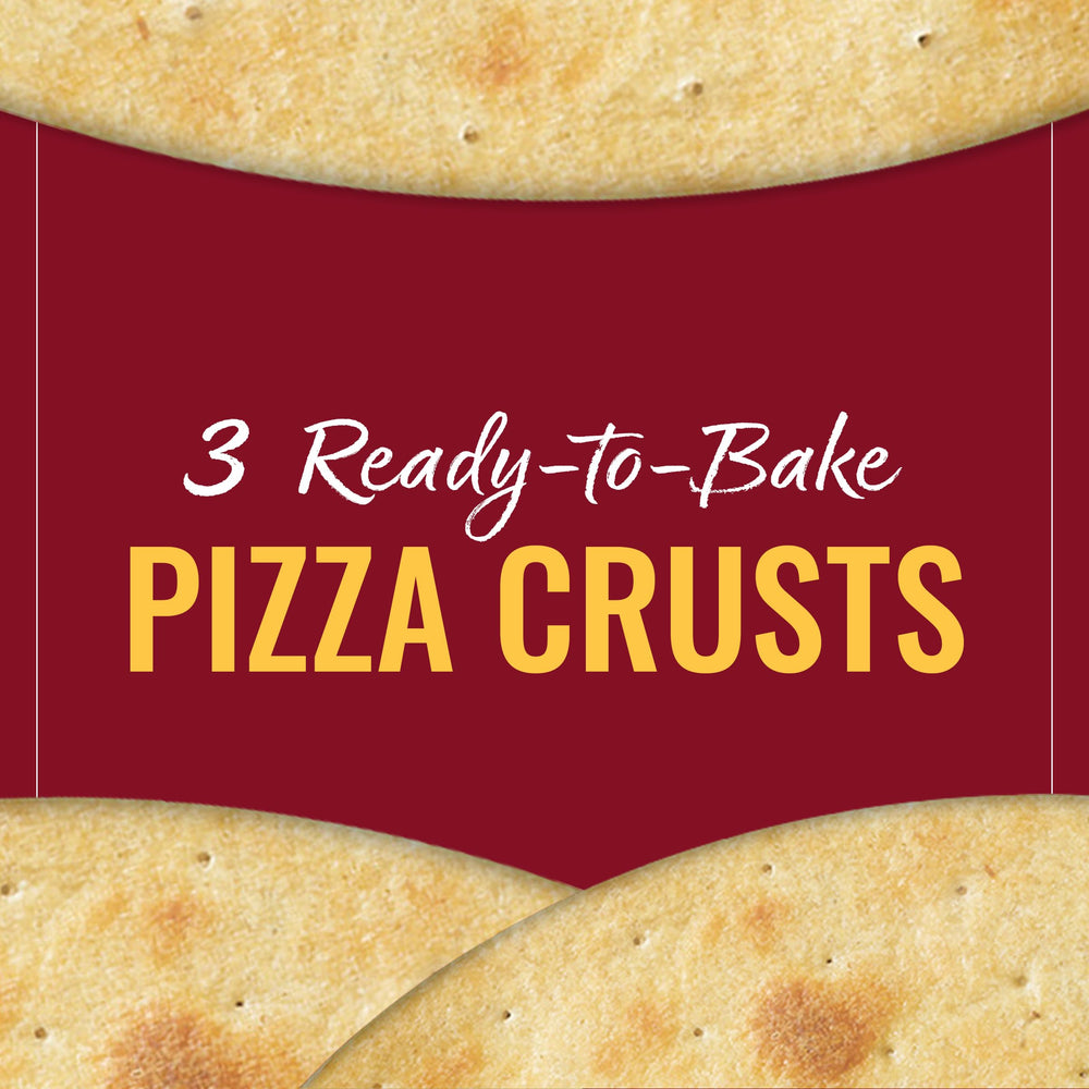 Toppings ideas arranged on Mama Mary's crust for custom flavor combos