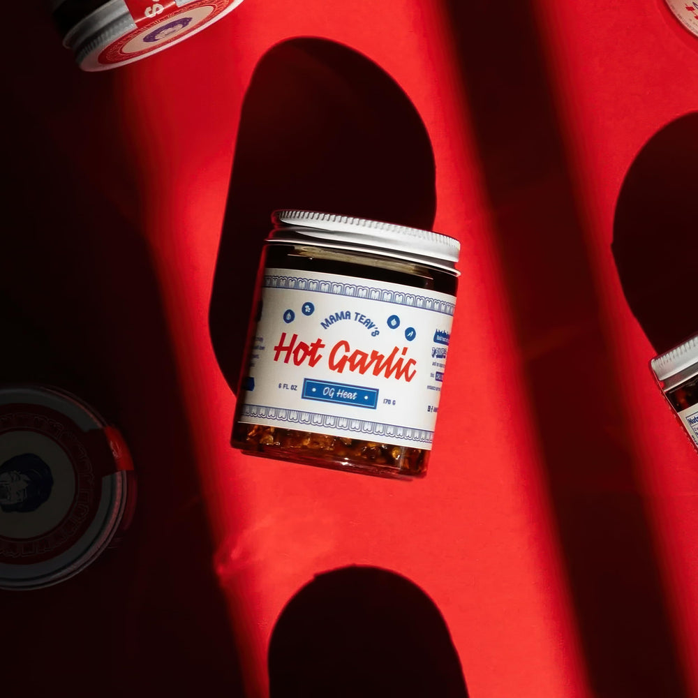Dessert-inspired treat featuring Mama Teav's Hot Garlic Chili Crisp drizzle