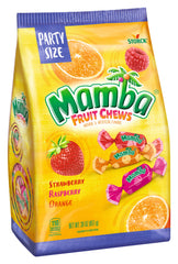 Mamba Fruit Chews bag front shows four juicy flavors
