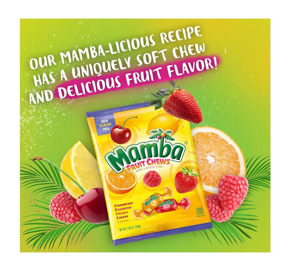 Mamba branding on colorful wrappers during road trip.
