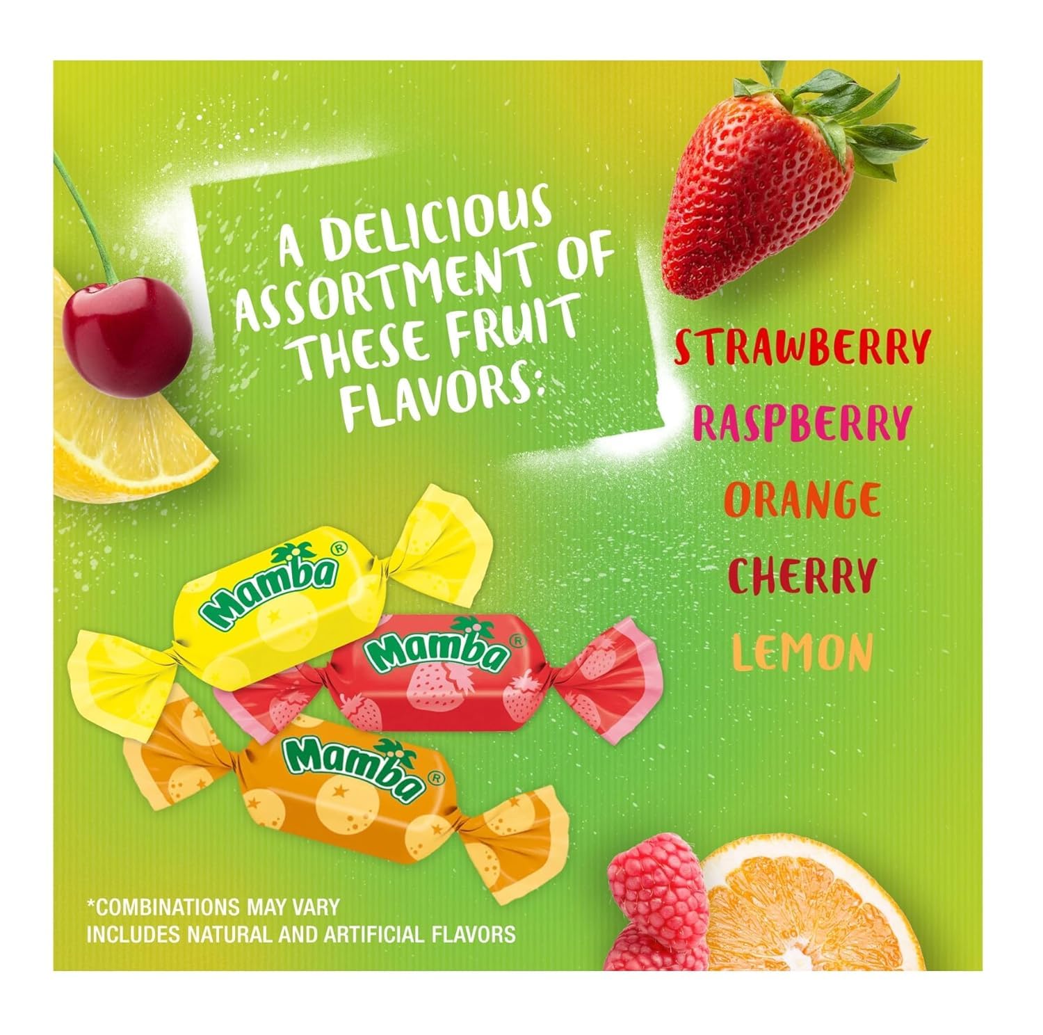 Strawberry flavor chew close-up, juicy, real fruit taste.