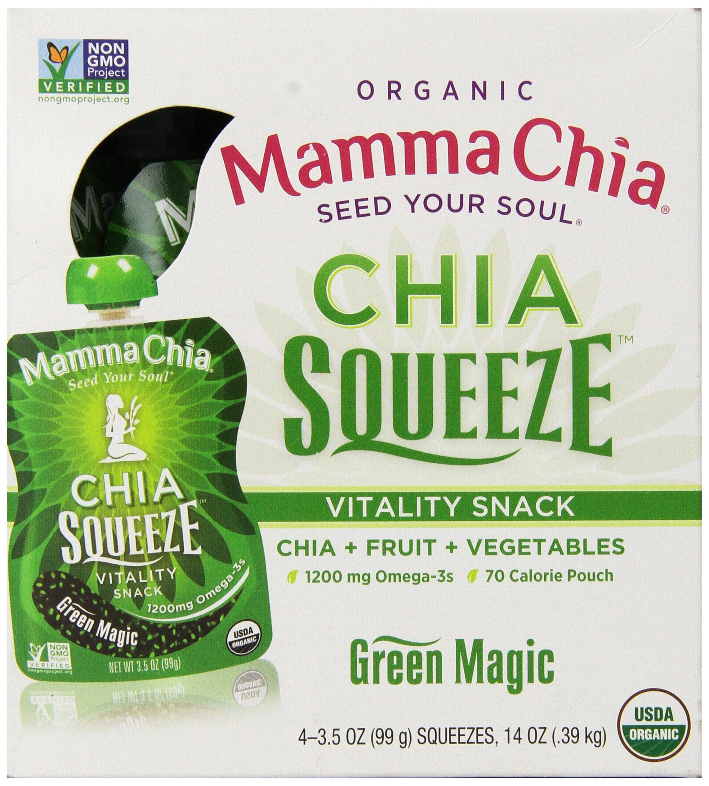 Mamma Chia Green Magic Squeeze with B Corp pride badge on pack.