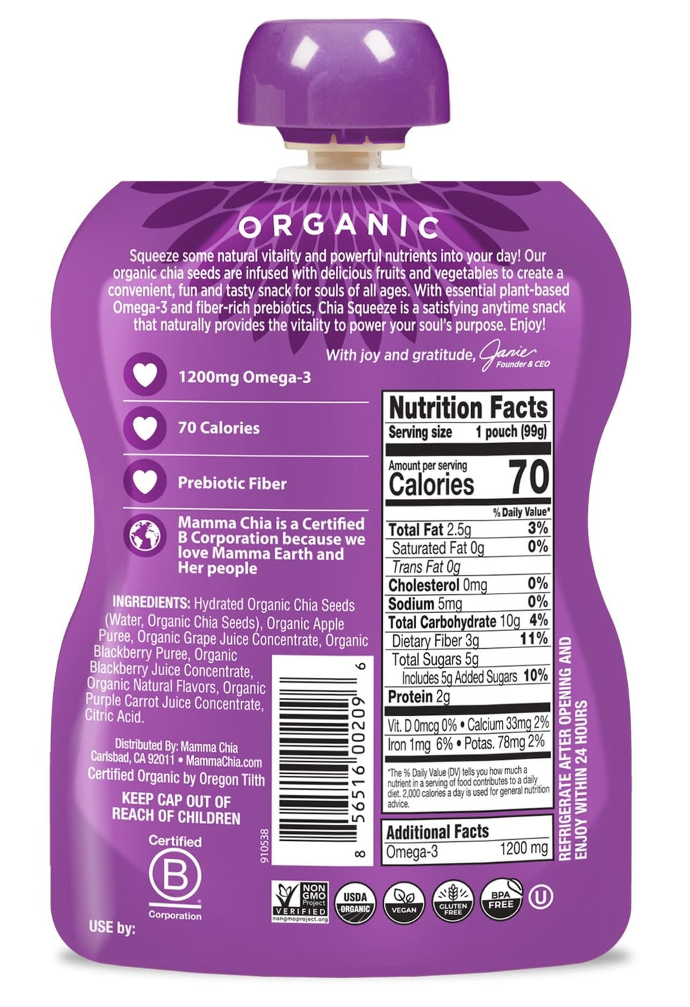 Mamma Chia Squeeze Green Magic pouch highlights daytime energy