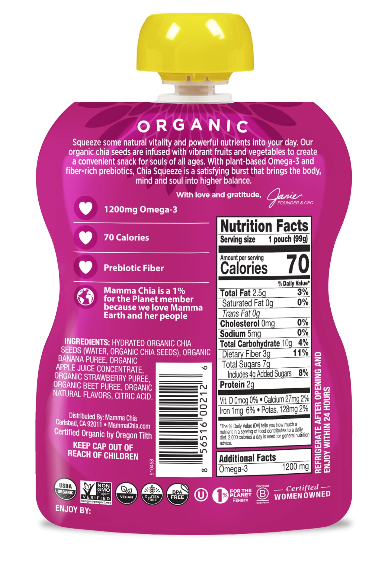Mamma Chia Strawberry Banana Squeeze Pack ideal for lunchboxes and quick energy.