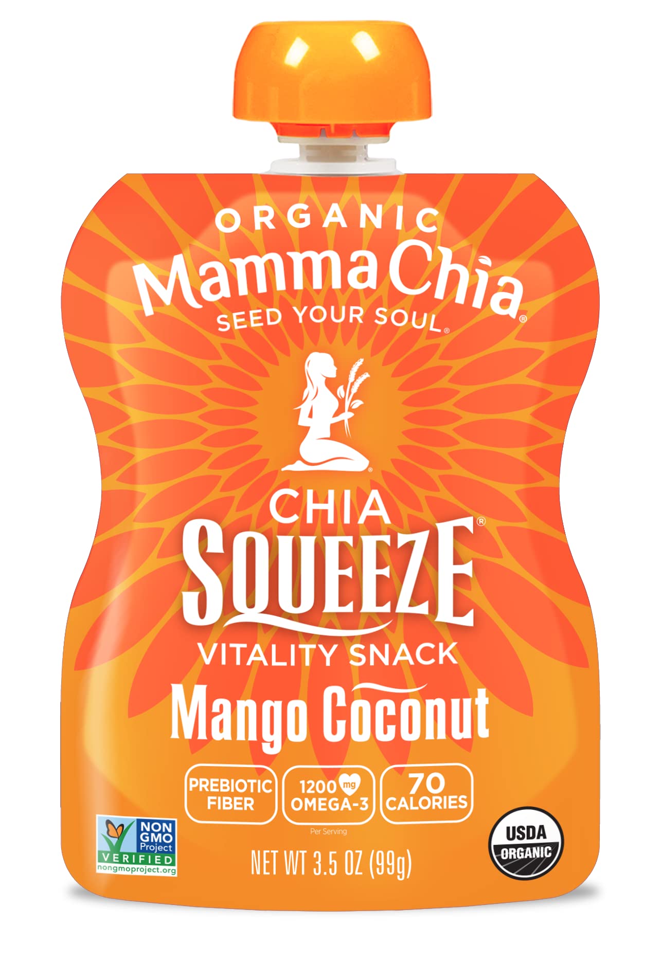 Mamma Chia Vitality Squeeze ingredients label with organic chia and omega-3