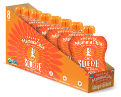 Mamma Chia Vitality Squeeze mango coconut pack ready for on-the-go snacking