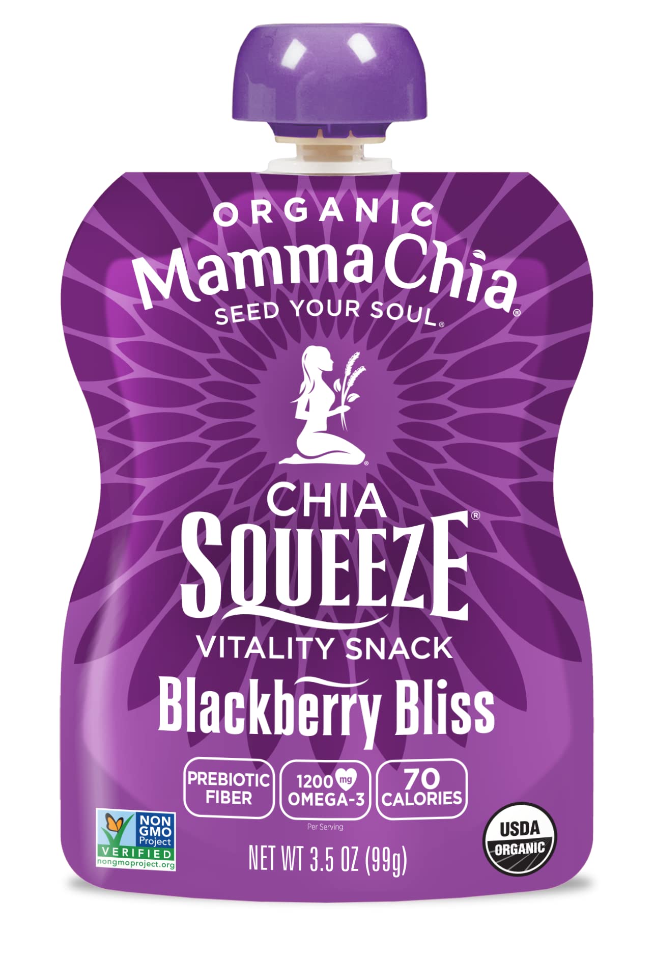 Mammachia Chia Squeeze Blackberry Bliss ingredients emphasize gluten-free, Non-GMO nutrition