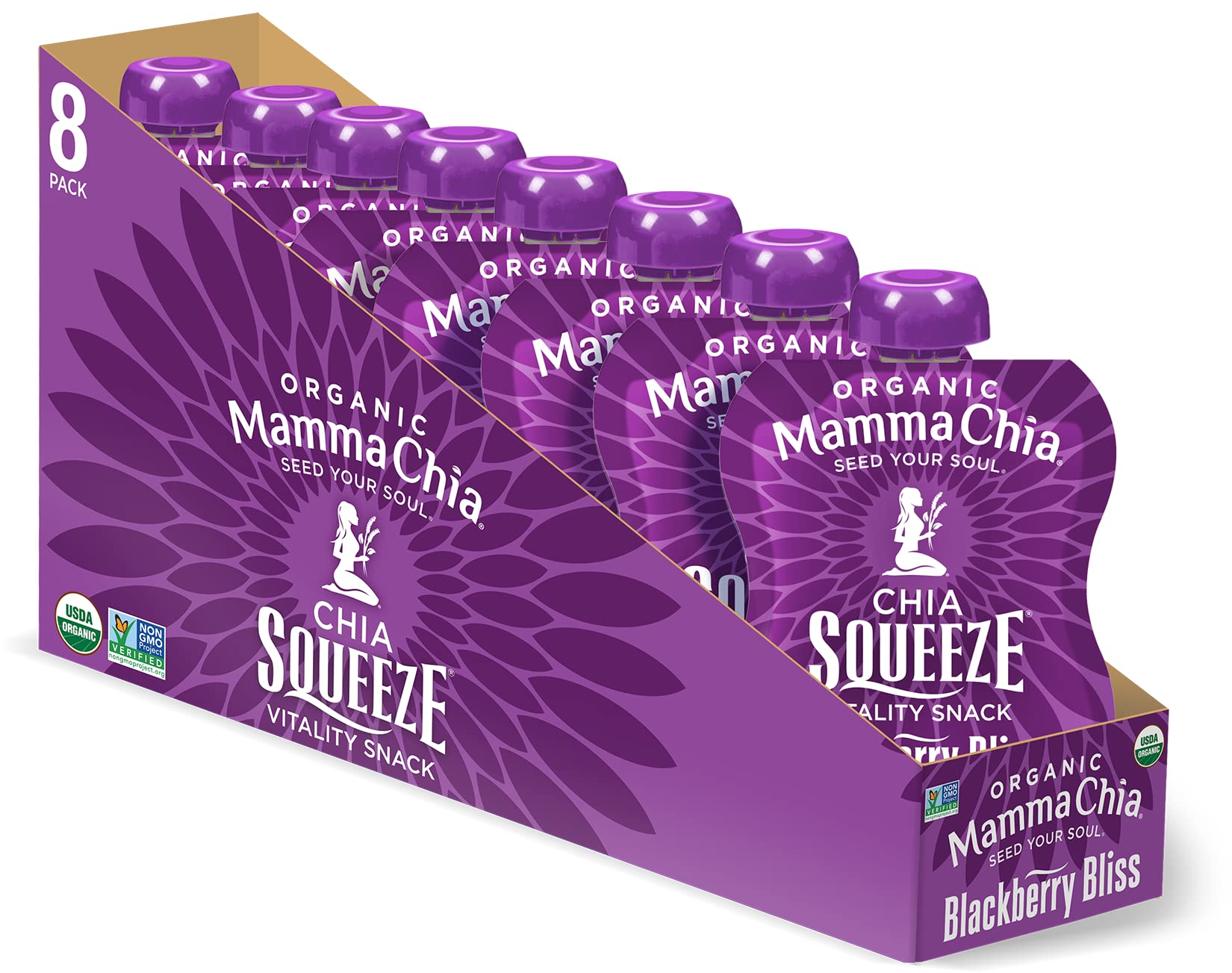 Mammachia Chia Squeeze Blackberry Bliss pouch front for on-the-go snacking
