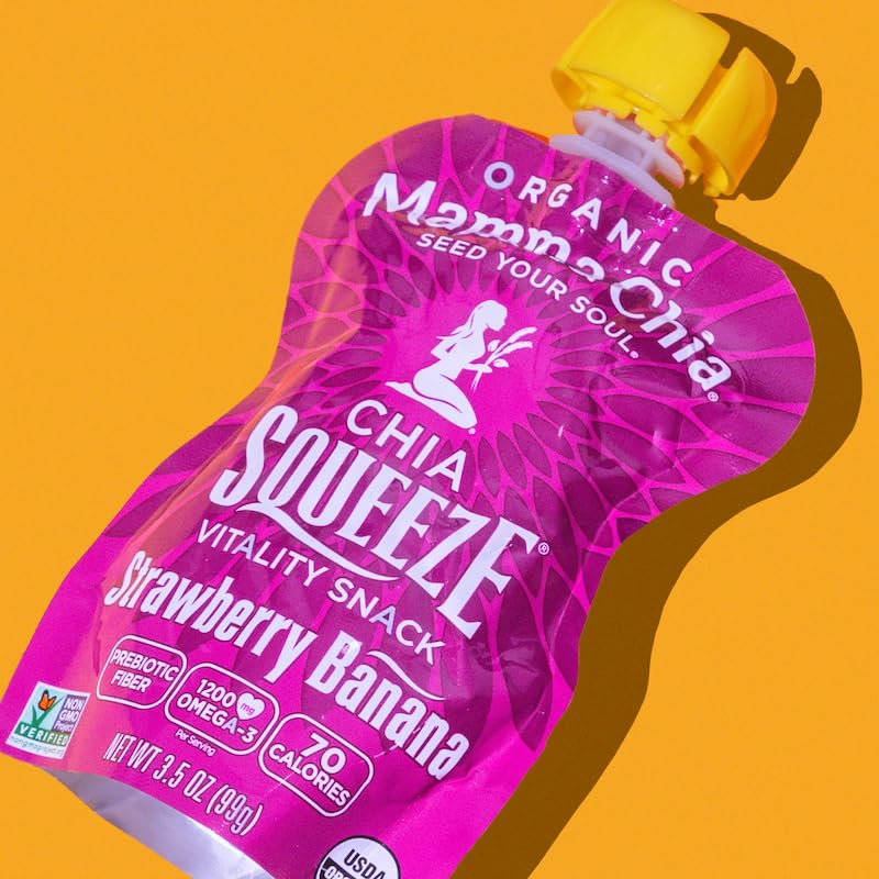 Mamma Chia Chia Squeeze recyclable packaging and tamper-evident seal.