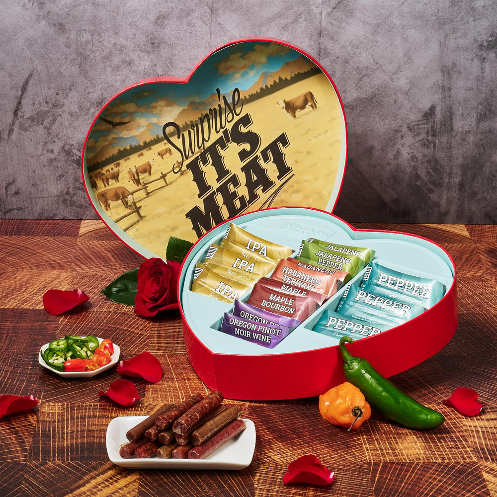 Man Crates Meat Heart sticks maple bourbon closeup promises rich savor.