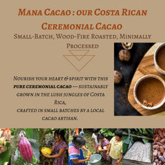 Mana Cacao pure ceremonial cacao paste, unrefined richness for warm beverages.