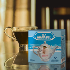MANASUL Classic tea bags close-up showcasing organic blend.