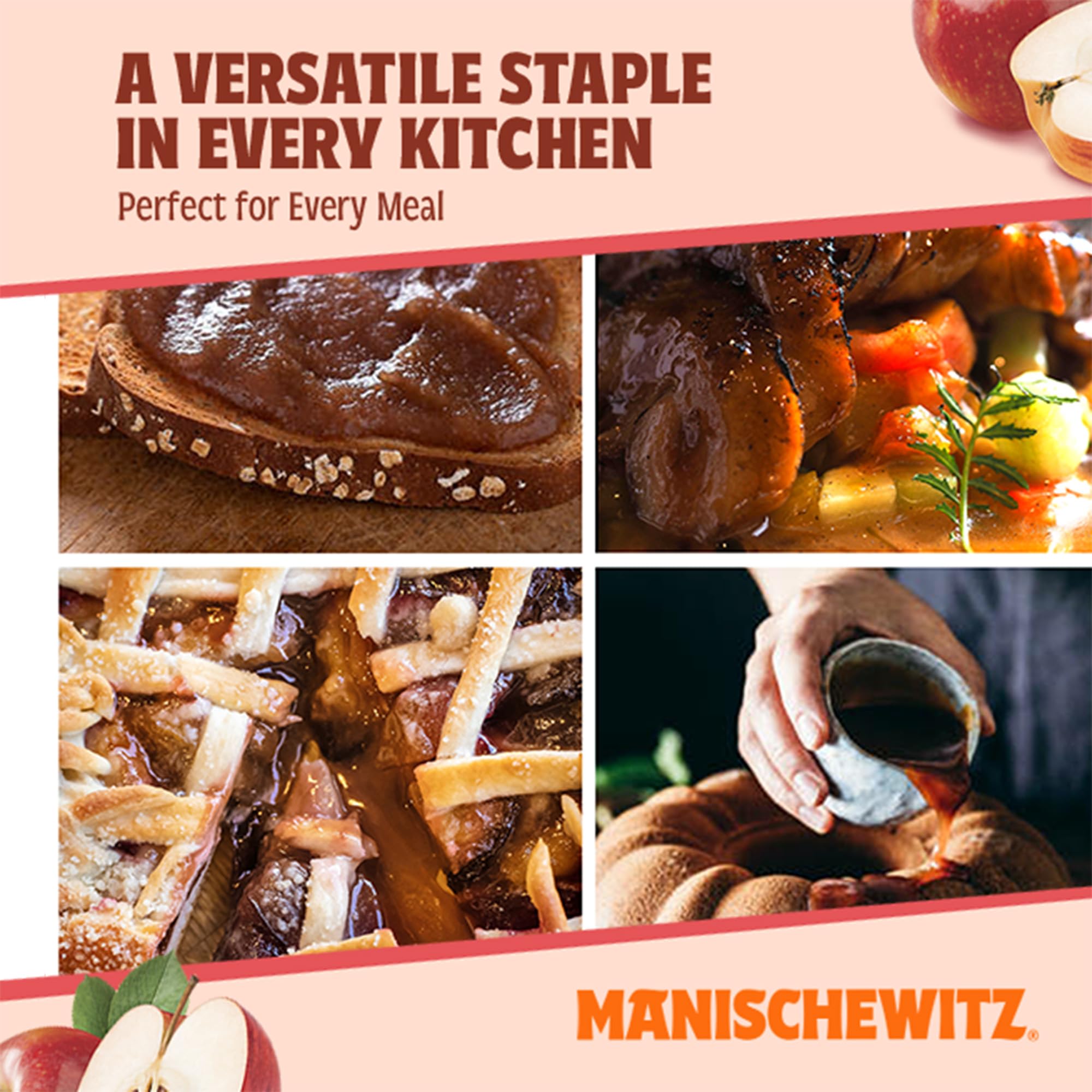A smooth glaze using Manischewitz Apple Butter adds sweetness to desserts.