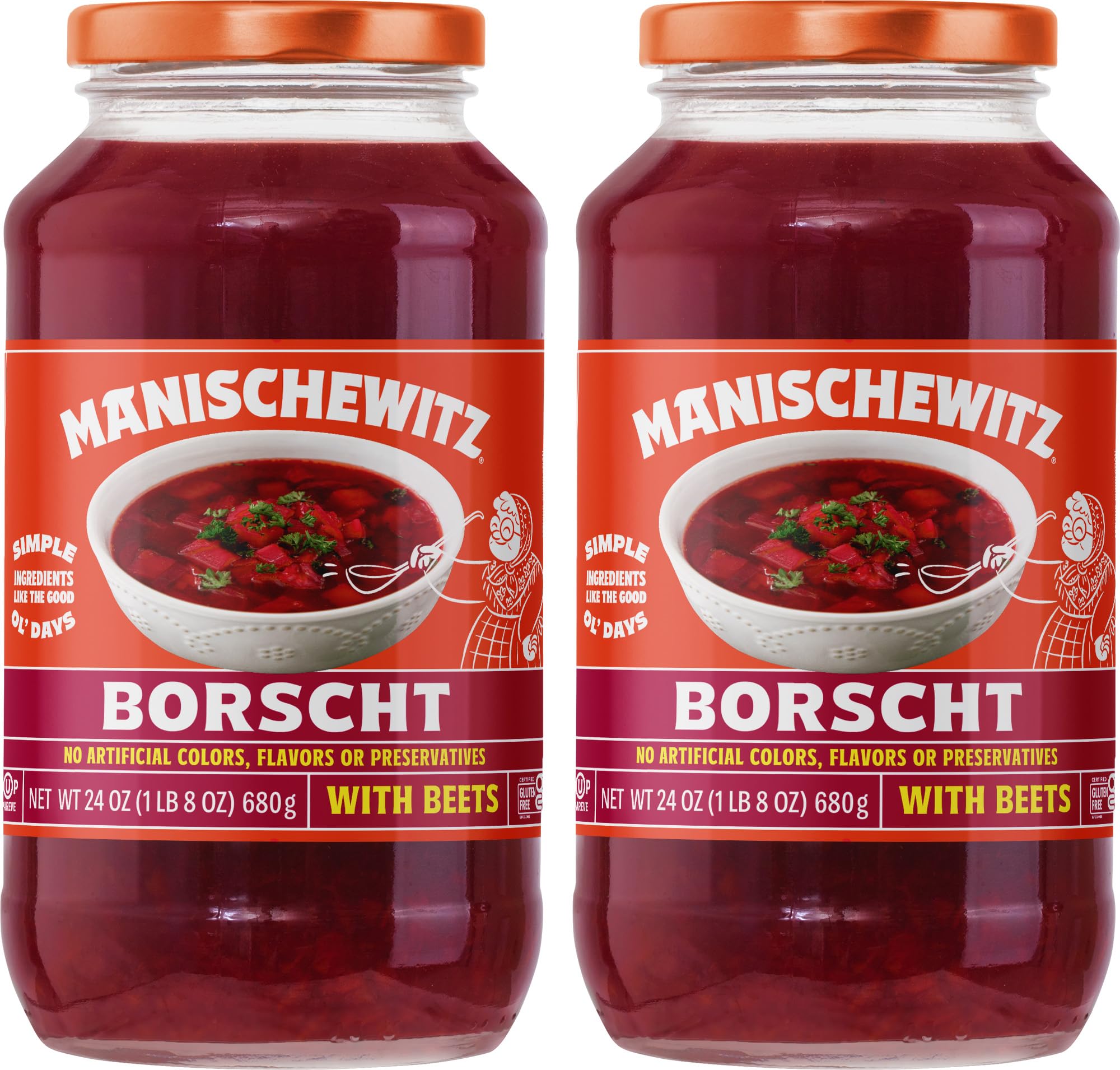 Manischewitz Borscht with beets steaming in a bowl, ready-to-serve for quick meals.