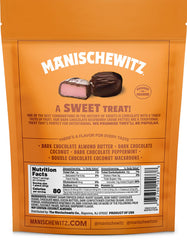 Manischewitz dark chocolate raspberry creme patties closeup reveals creamy center with glossy chocolate.