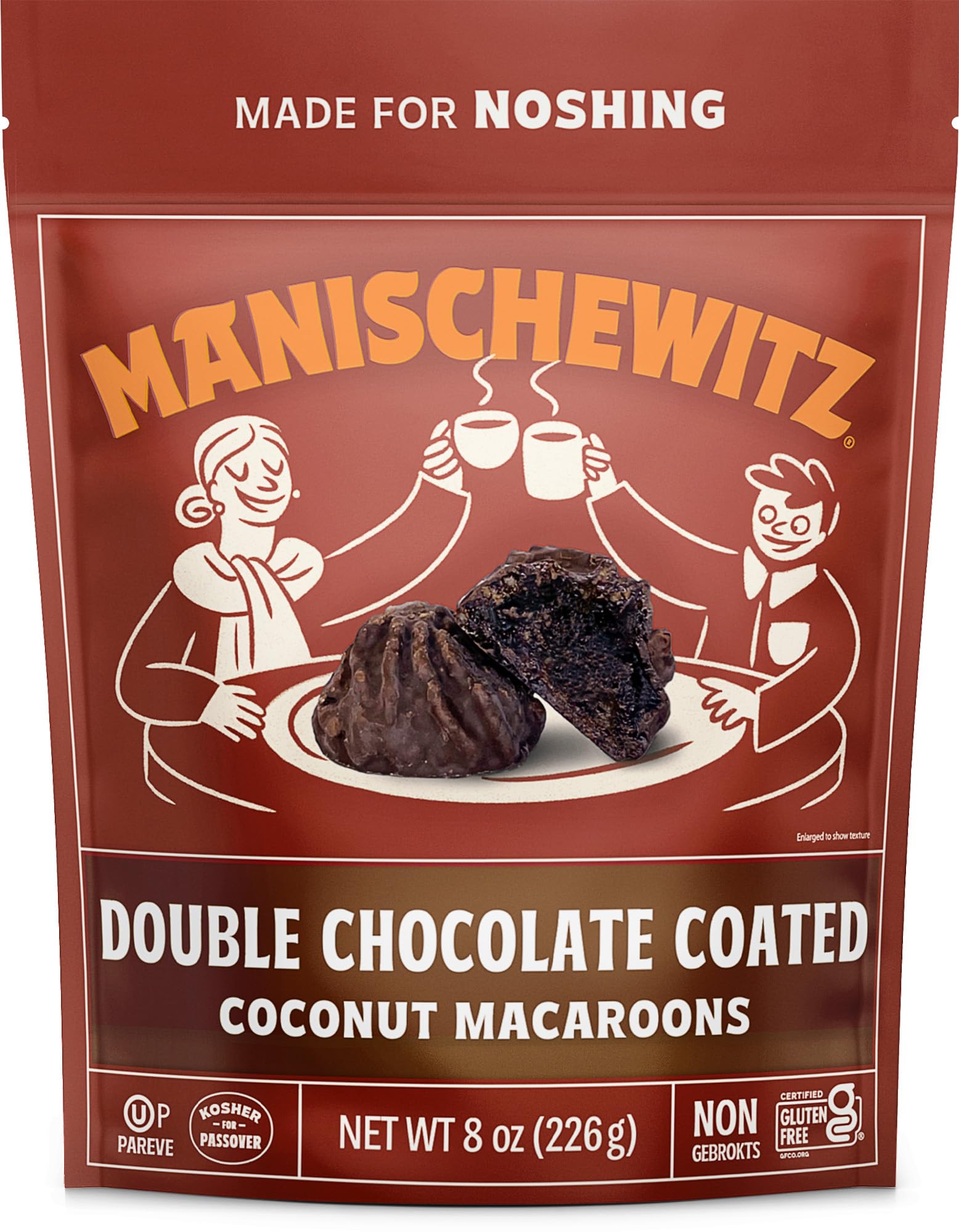 Manischewitz macaroons in 8oz resealable bag, convenient dairy-free snack