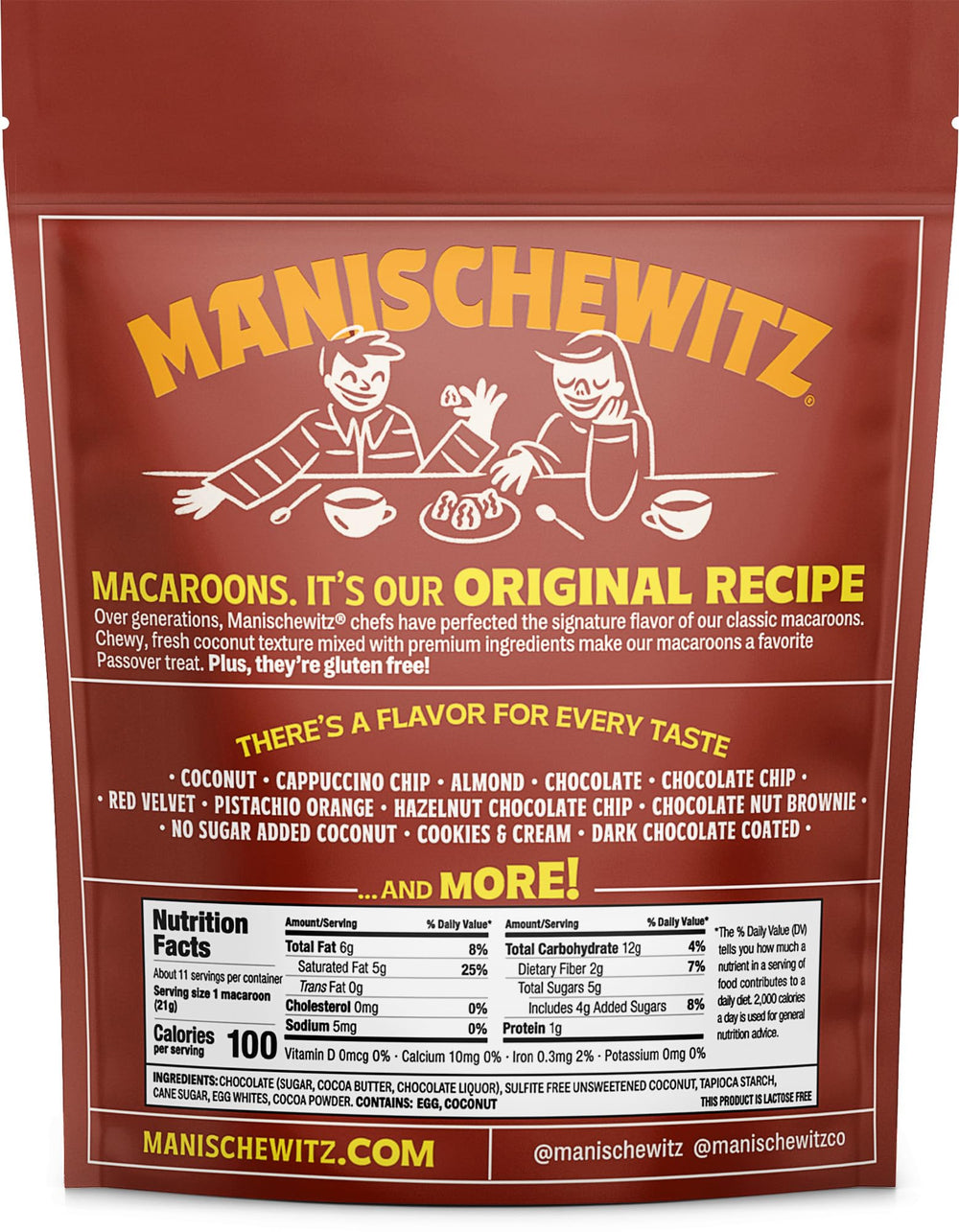 Close-up of Manischewitz macaroons with two-layer dark chocolate coating, ideal snack