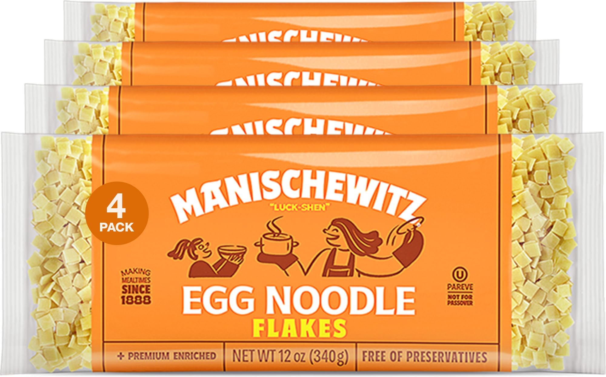 Manischewitz Egg Flakes square farfel ideal for soups and kugel.