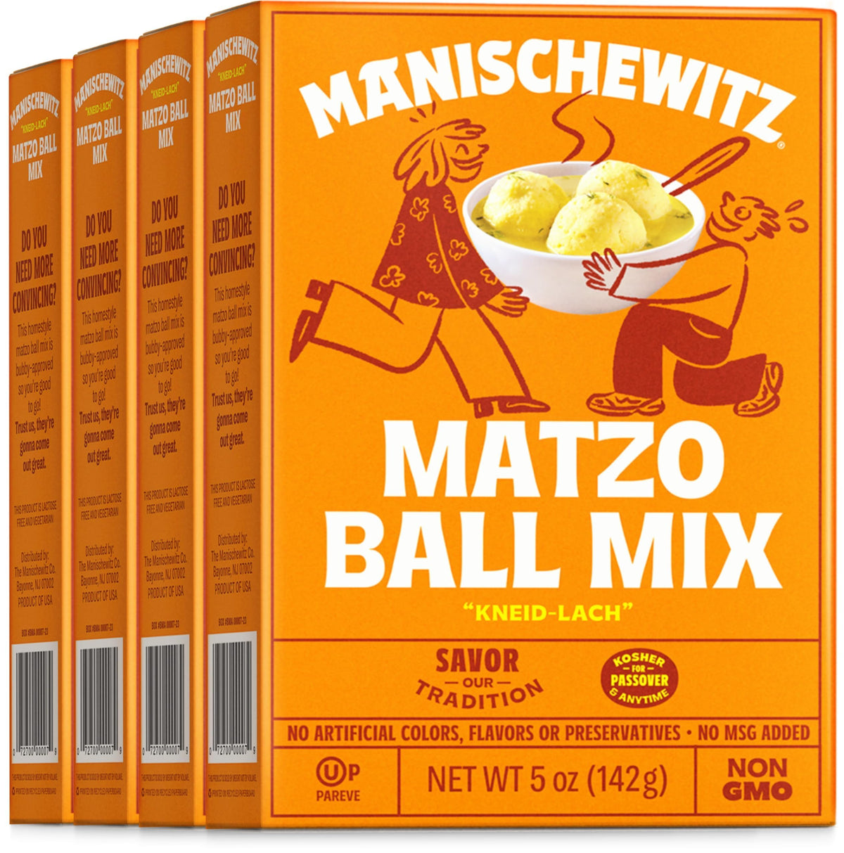 Manischewitz Matzo Ball Mix pack shot showing convenient 5oz packets for Passover.