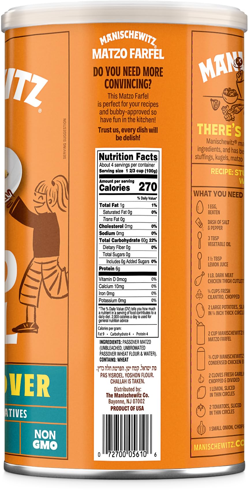 Manischewitz Matzo Farfel used in stuffing and kugel dishes for delicious results.