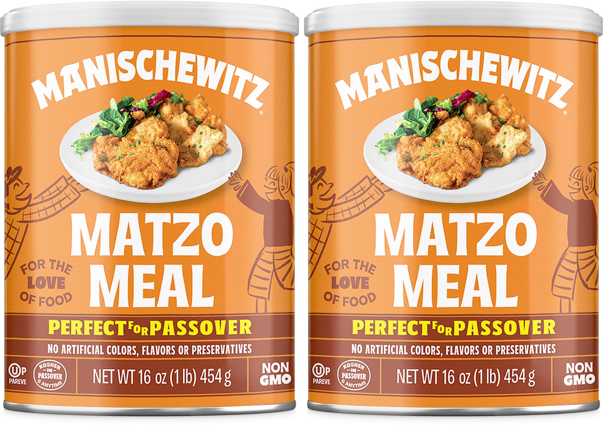 Manischewitz Matzo Meal 16oz canister for Passover pantry and binder.