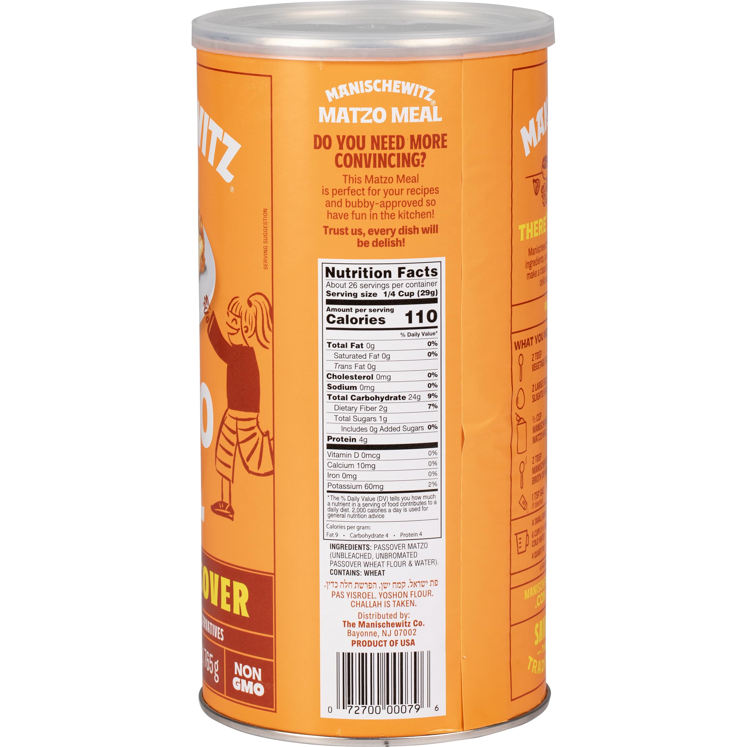 Close-up of Manischewitz Matzo Meal texture ideal for binding.
