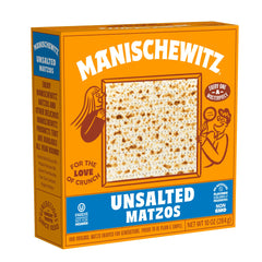 Manischewitz Matzo Unsalted 10 oz front packaging, a versatile pantry staple.