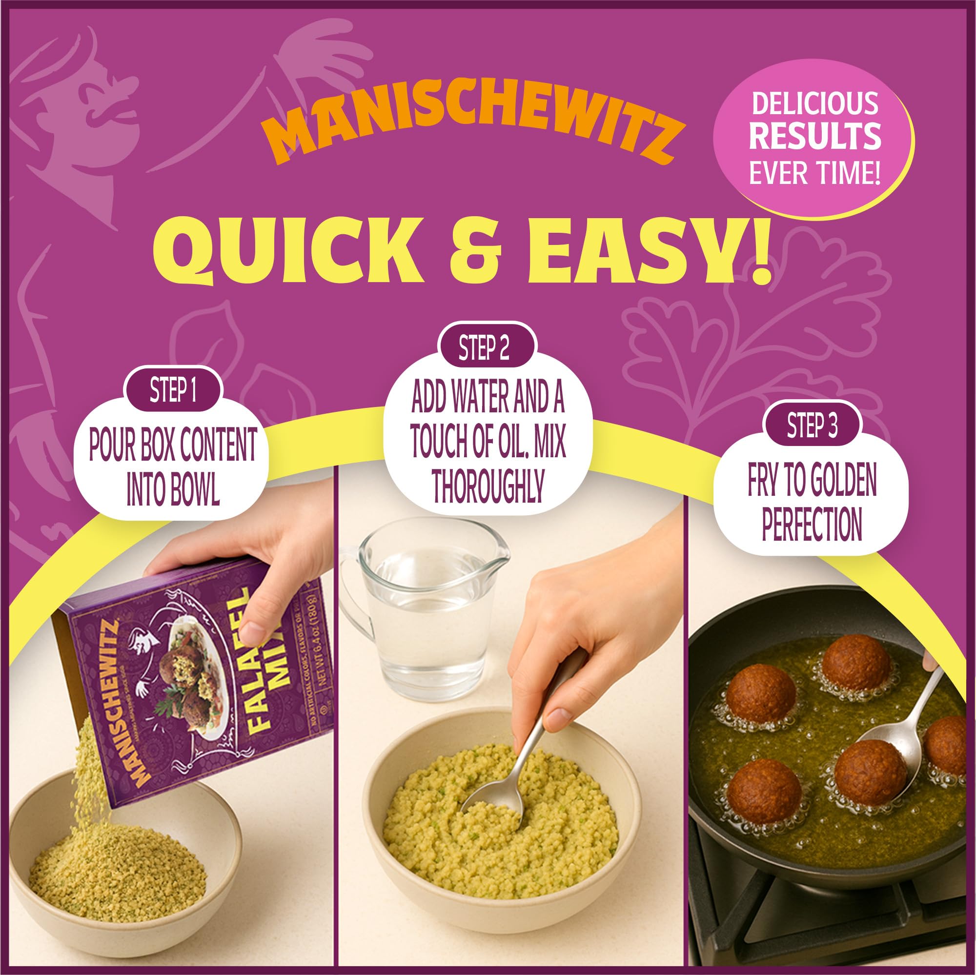 Manischewitz Kosher-certified falafel mix label confirms year-round use.