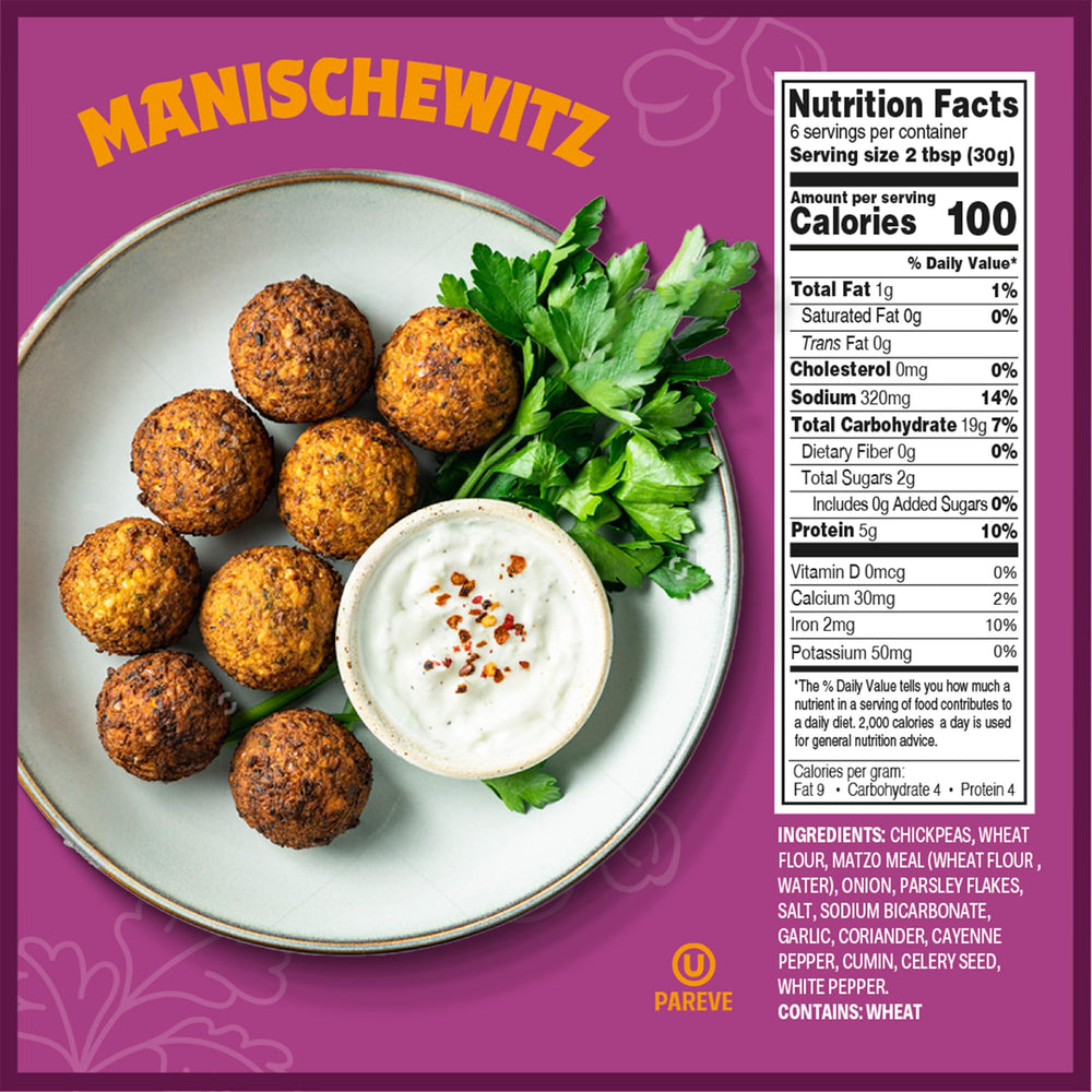 Manischewitz Mediterranean Falafel Ball Mix package opened reveals dry mix ready to portion.