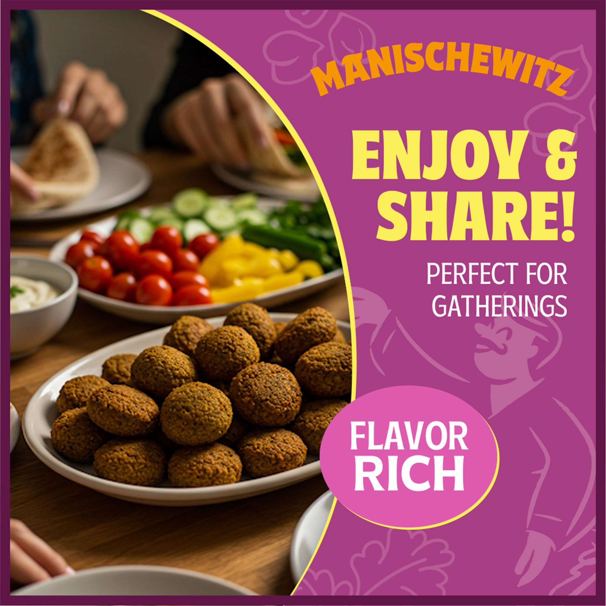 Manischewitz Mediterranean Falafel Ball Mix three-pack packaging highlights value.