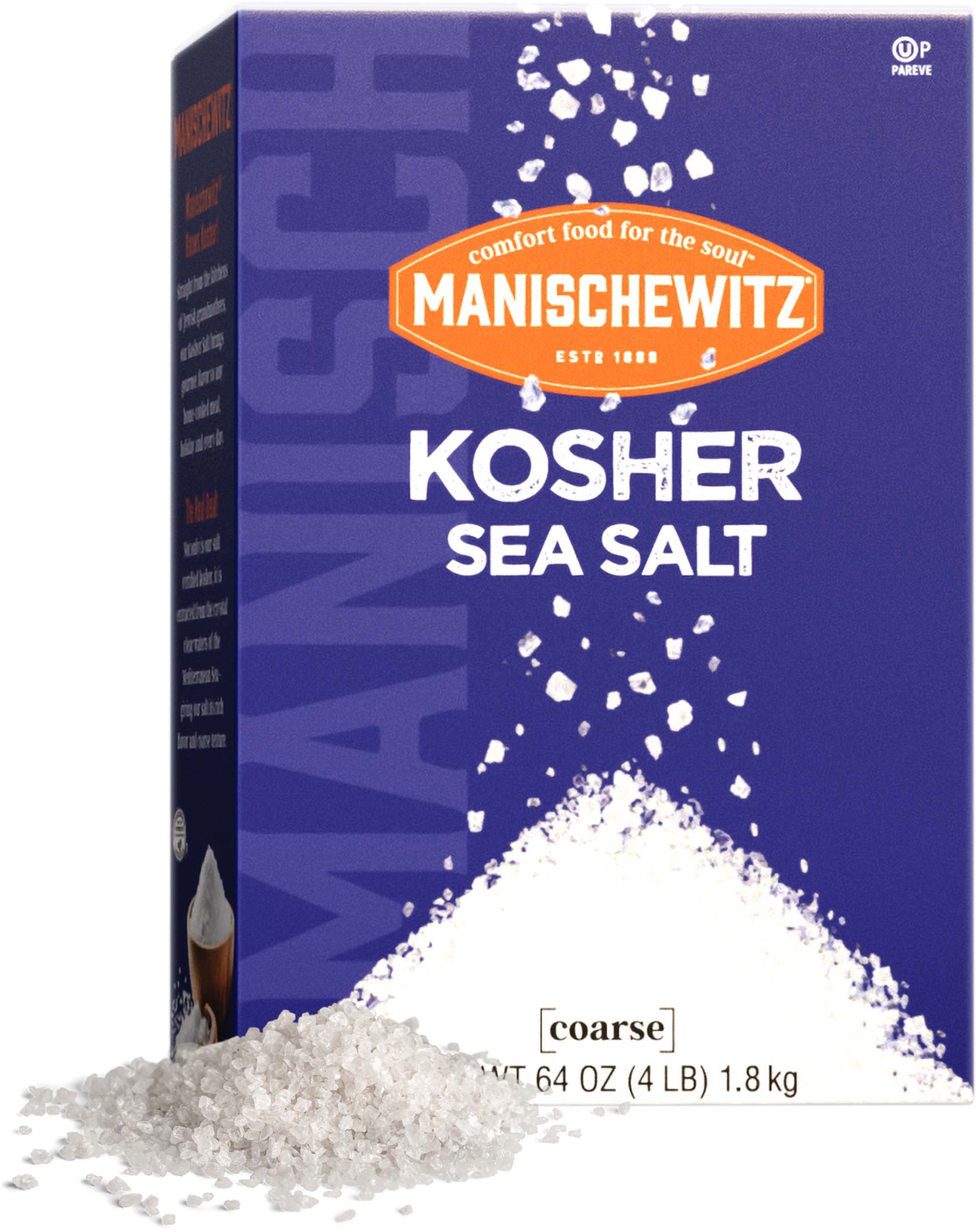 Manischewitz Natural Kosher Salt with EZ-Pour spout for precise seasoning and flavor control.