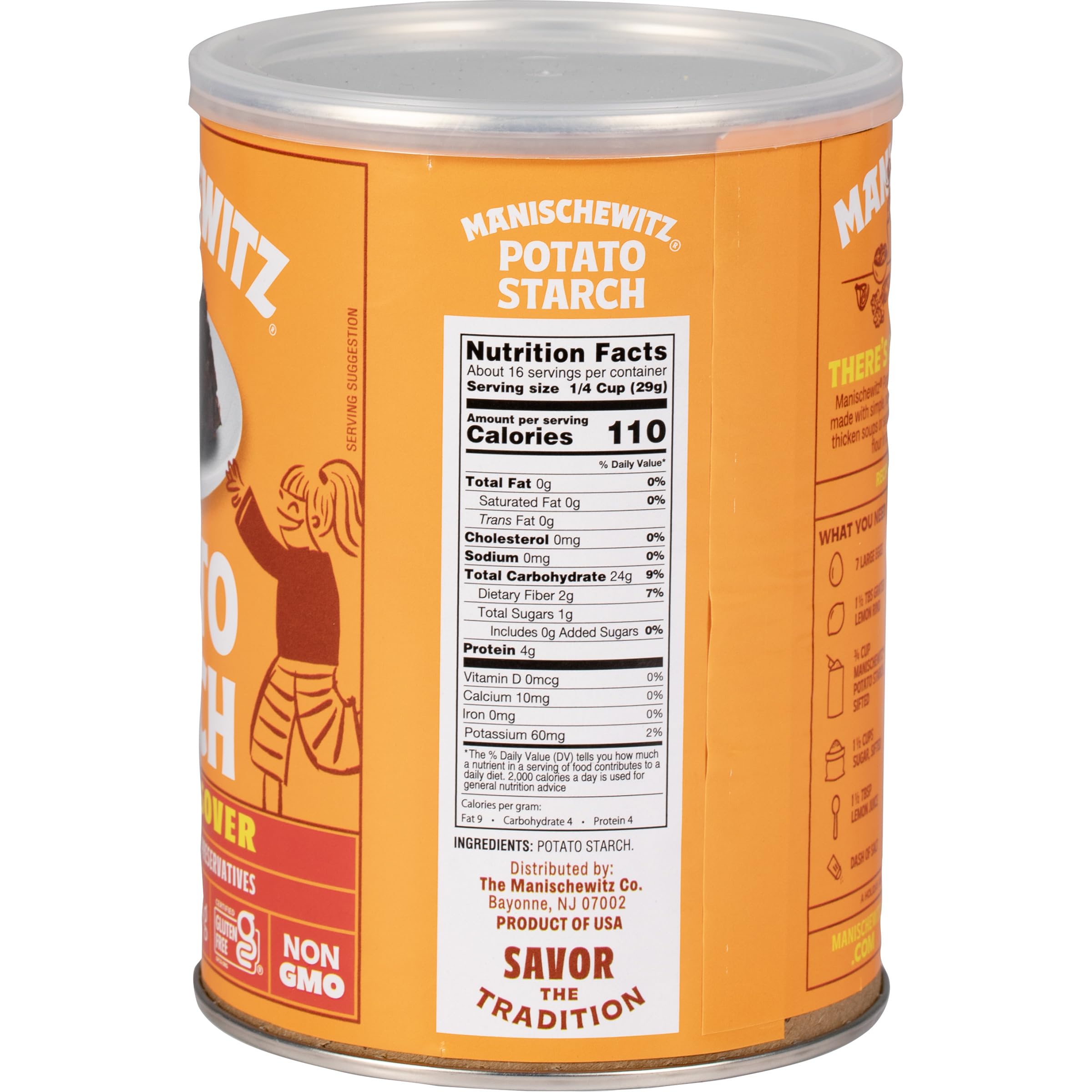 Closeup of Manischewitz potato starch showing fine, natural texture