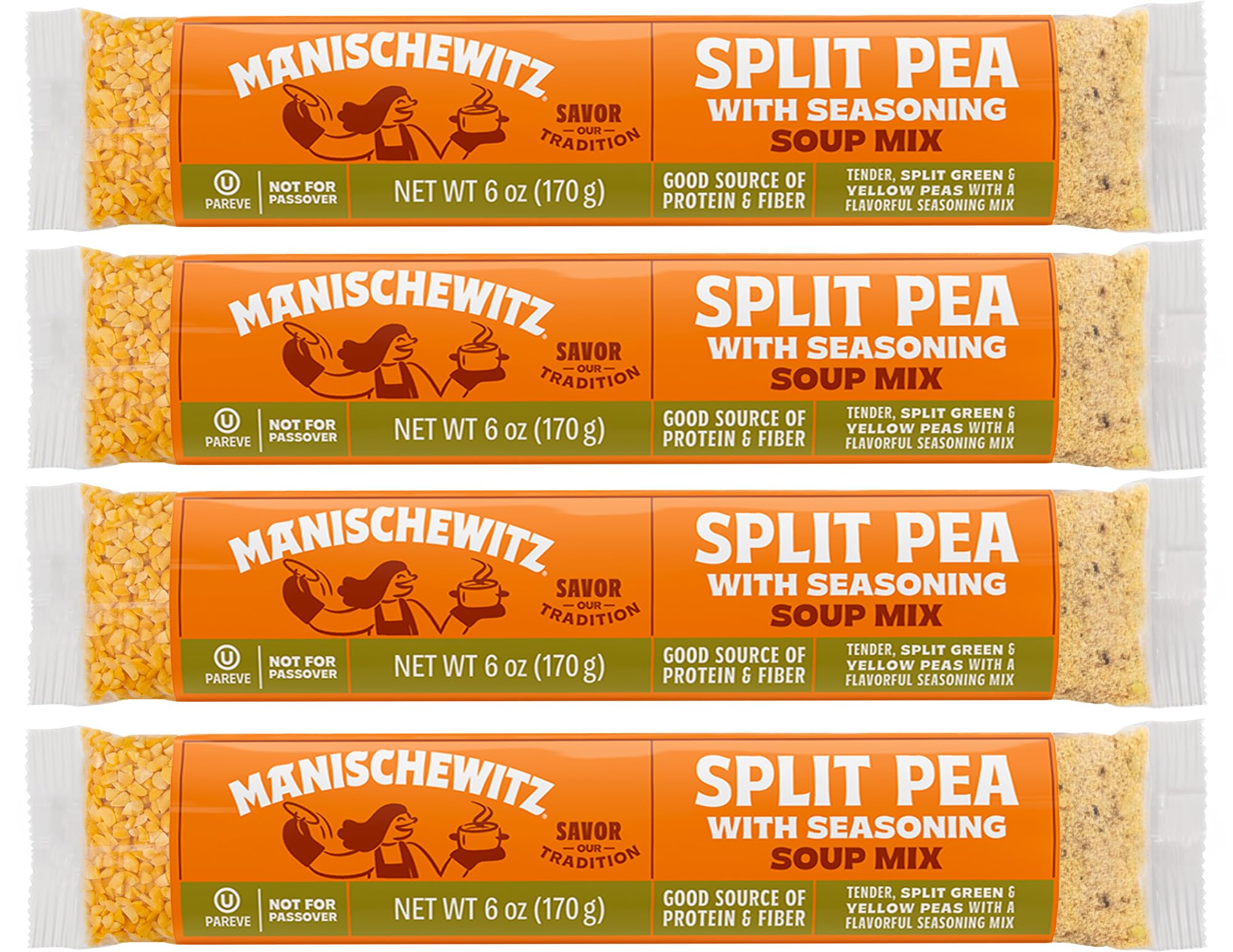 Manischewitz Split Pea Soup Mix pack of 4 ready to heat for a comforting meal