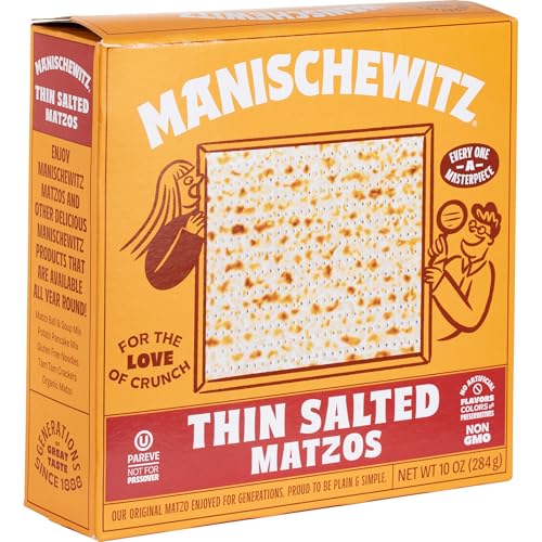 Manischewitz Thin Salted Matzo packshot showing eight boxes for convenient pantry stock