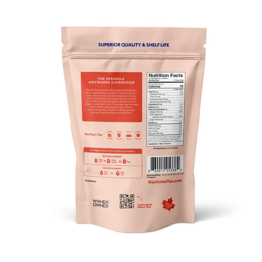 Manitoba Flax Premium Powder oats; improves texture and fiber in breakfast bowls.