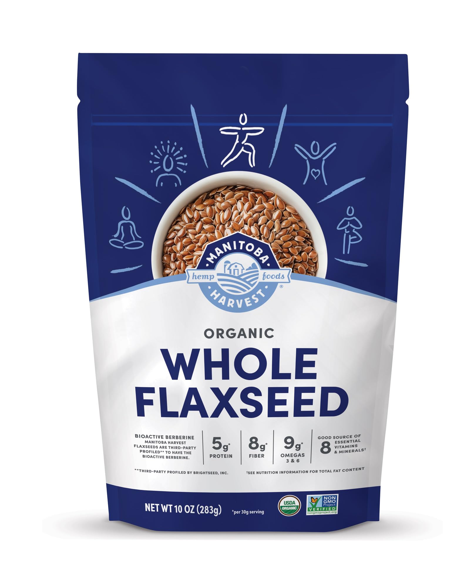 Manitoba Harvest flaxseed bag open for easy scoop and fiber boost