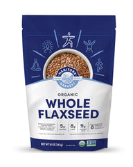 Manitoba Harvest flaxseed bag open for easy scoop and fiber boost