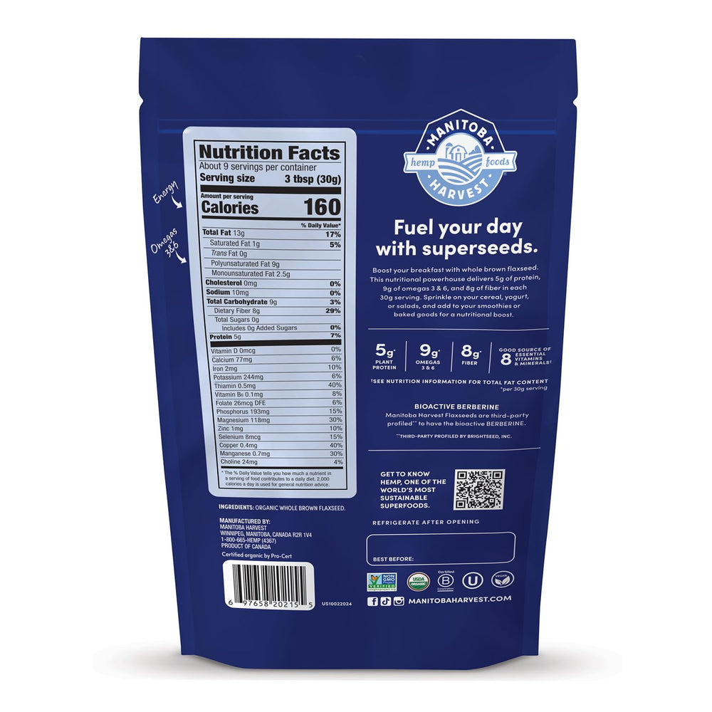 Manitoba Harvest flaxseed poured into yogurt for protein and omega boost