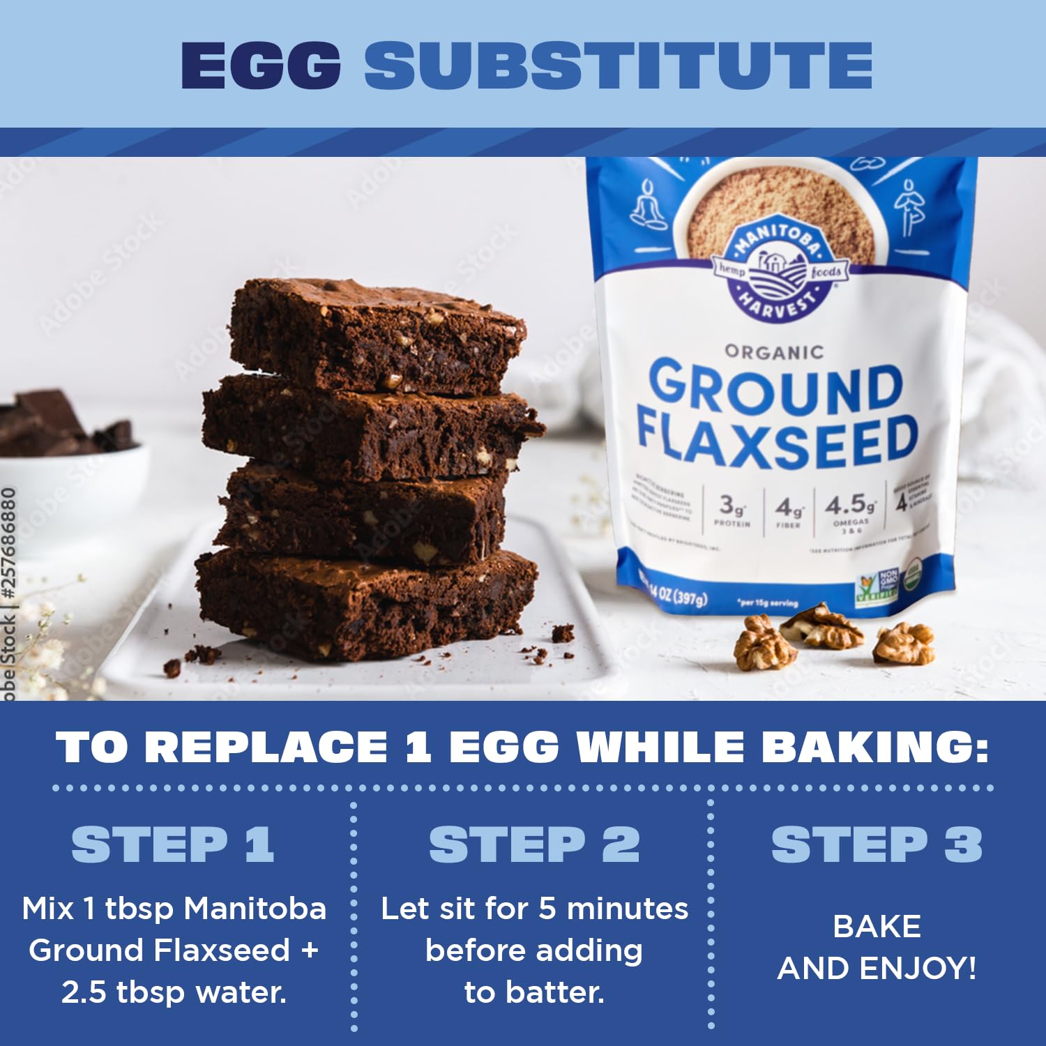 Manitoba Harvest Ground Flaxseed sprinkled on yogurt for extra omega and fiber