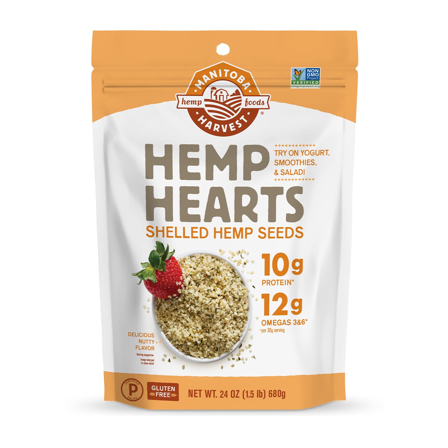 Manitoba Harvest hemp hearts bag open for easy kitchen use and protein.