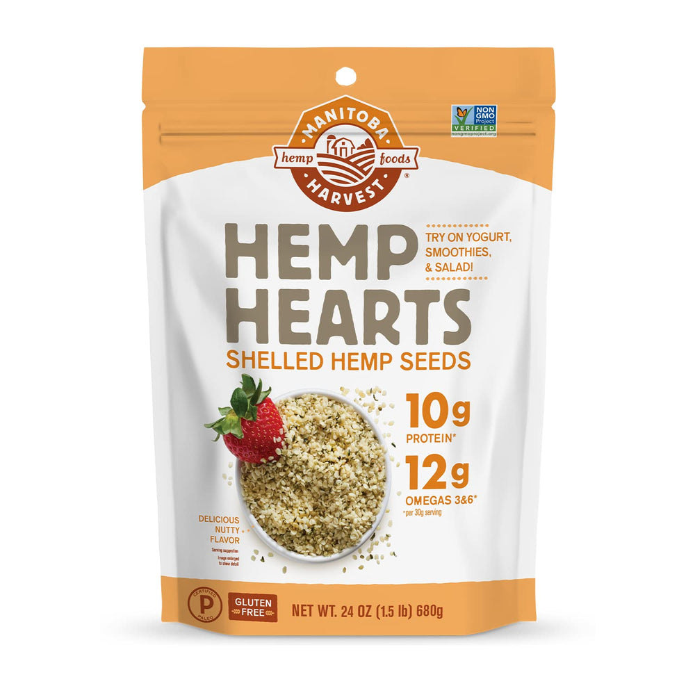 Manitoba Harvest hemp hearts bag open for easy kitchen use and protein.
