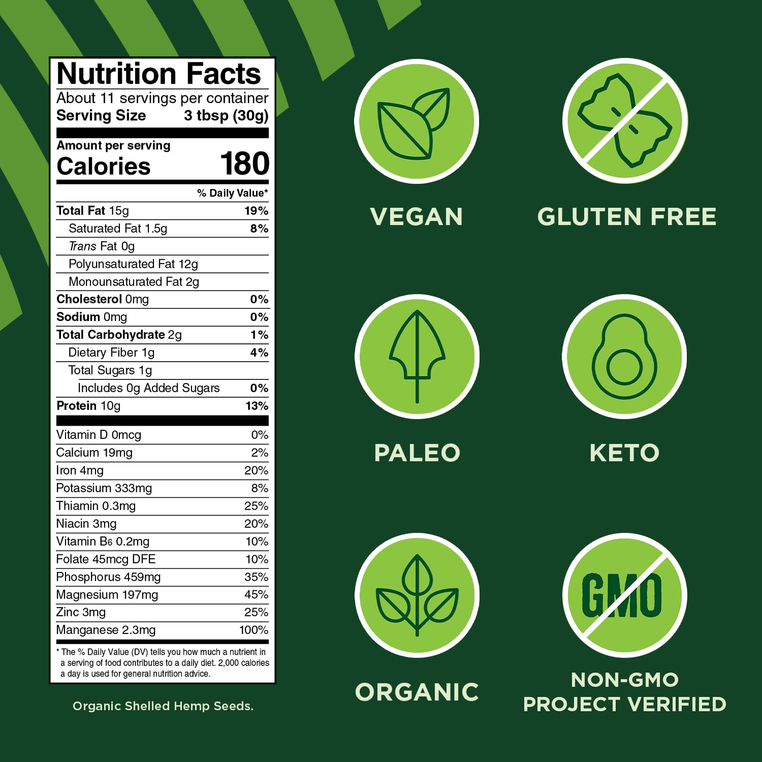 Scoop of hemp hearts added to smoothie for extra protein and omega fatty acids
