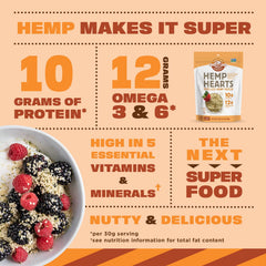 Manitoba Harvest hemp hearts blended into a smoothie for protein.