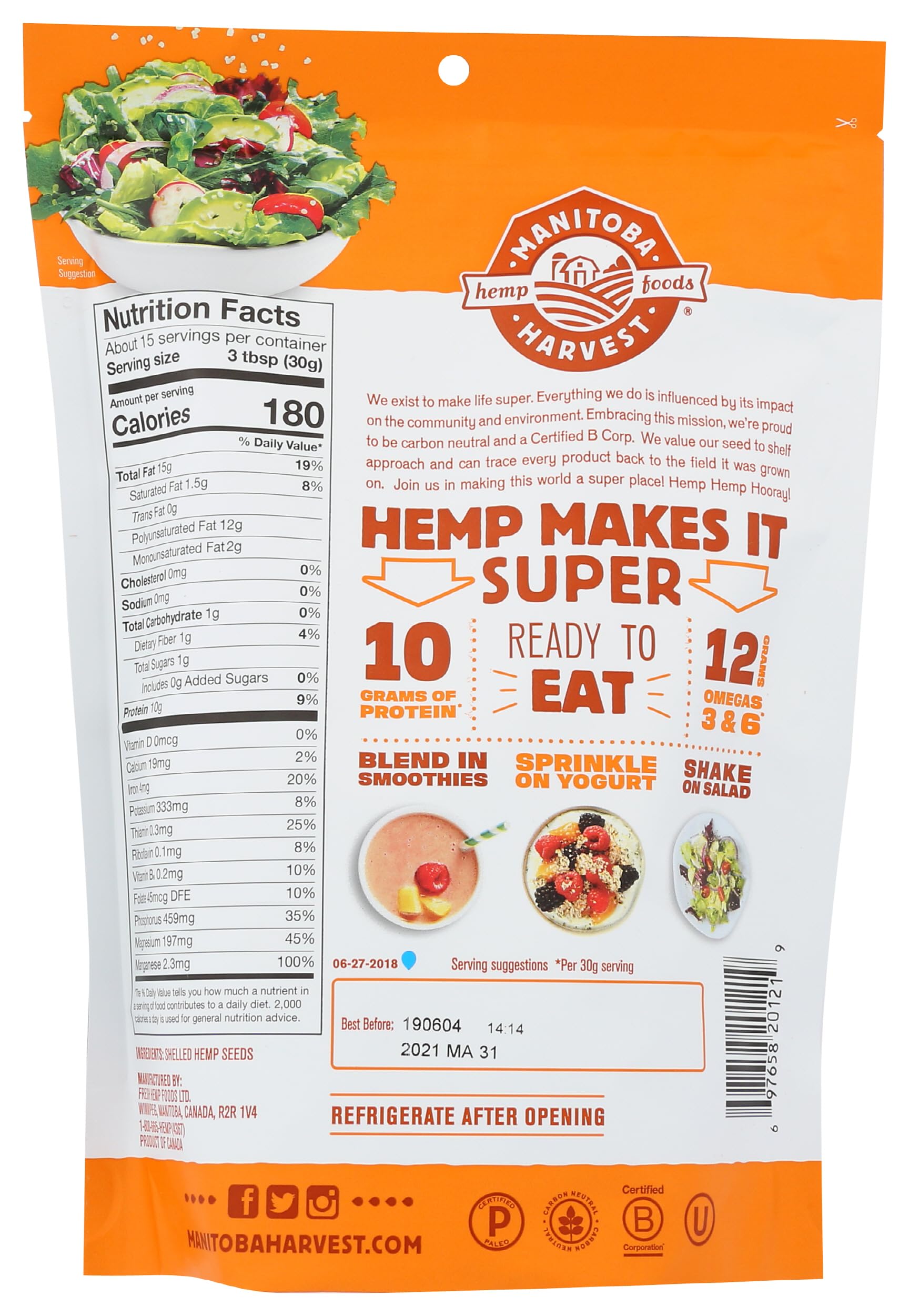 Manitoba Harvest Hemp Hearts as yogurt topping adds texture and omega-3 benefits