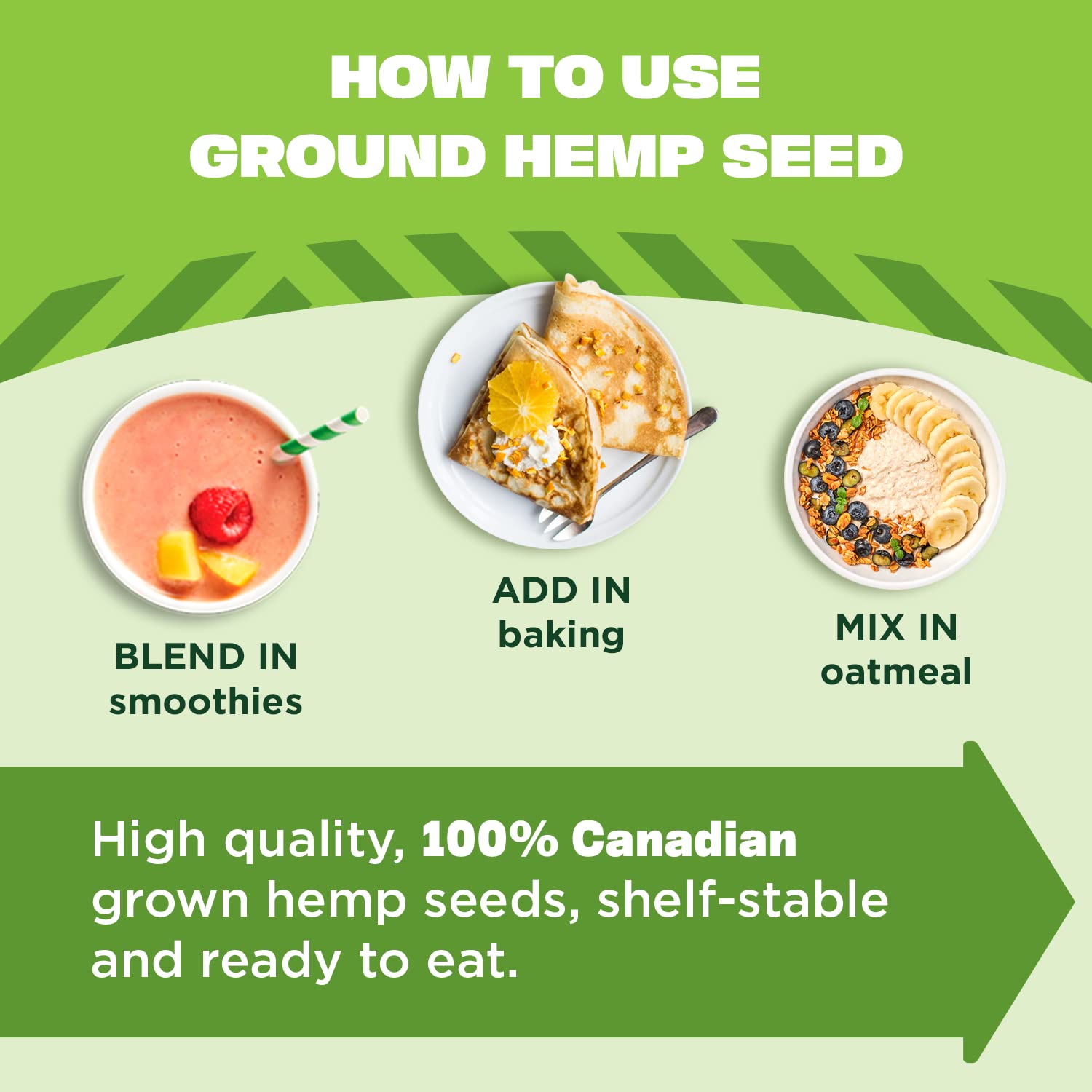 Manitoba Harvest hemp seeds sprinkled on yogurt for creamy texture and crunch.