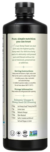 Manitoba Harvest Just Hemp Oil with salad-dressing setup highlighting nutty flavor for greens
