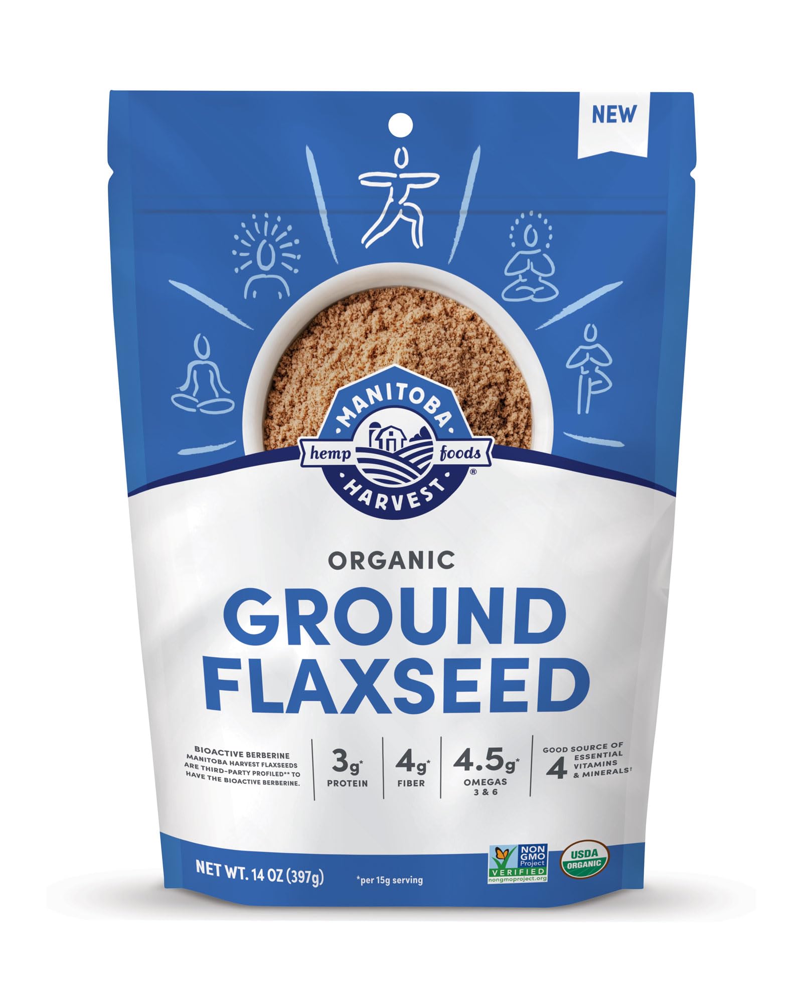 Manitoba Harvest Organic Ground Flaxseed packaging, pantry-ready nutrition